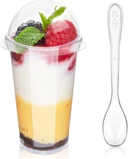 Zezzxu 3 Oz Mini Dessert Cups with Lids and Spoons, 50 Pack Clear Plastic Desser
