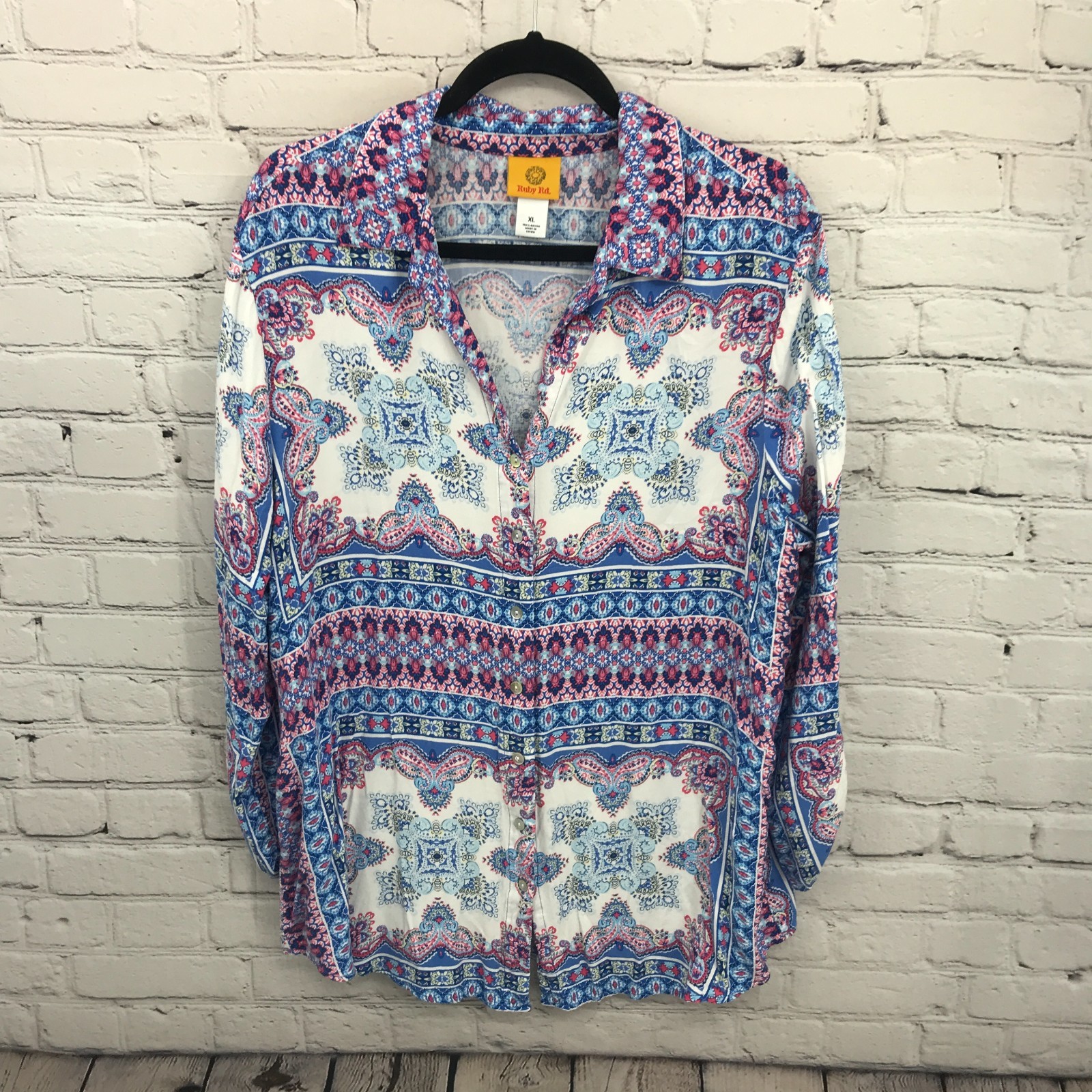 Ruby Rd Top Womens Extra Large Blue Button Up Lon… - image 1