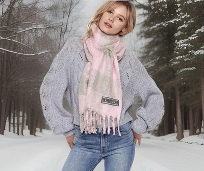 Victoria's Secret Winter Angel Blush Check Long Scarf NWT