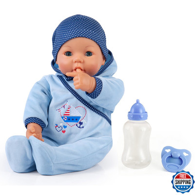 Bayer: Hello Baby Boy Doll - 18'' Blue Boat Design - Pacifier, Bottle, Matching C