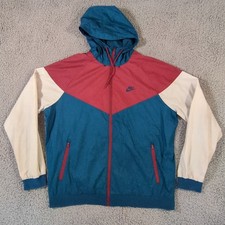 Nike Jacket Men's Size XL Red White Blue Colorblock Shell Windbreaker Hooded Zip