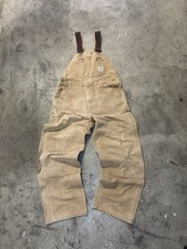 Carhartt Brown Canvas Vintage Double Knee Overall Bibs 36x30