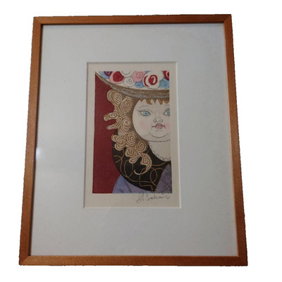 Junichiro Sekino Japanischer Holzschnitt Gerahmte Kunst Vintage 31,5x26,5cm
