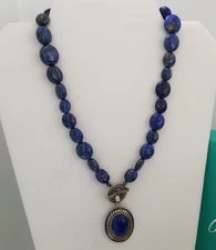 Carolyn Pollack Silver Blue Lapis Bead Toggle Necklace w/ Enhancer Pendant 925