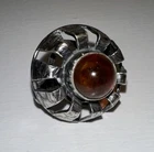 Vintage Sterling Silver Amber Ring - Size 6.5 - With Hallmark