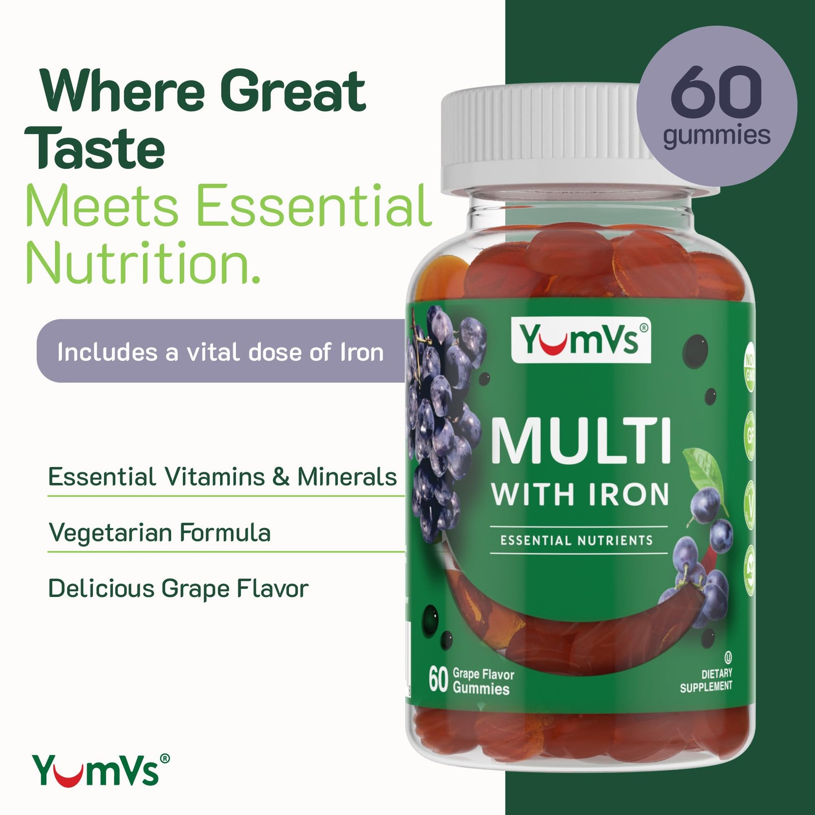 Iron Gummies - Multivitamin Iron Supplement with Vitamin C, A, B & Zinc, Supp...