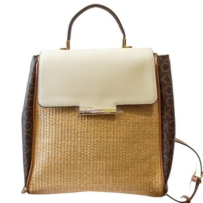 Backpack CALVIN KLEIN Signature Brown Rattan Work School Bag Adjustable Straps