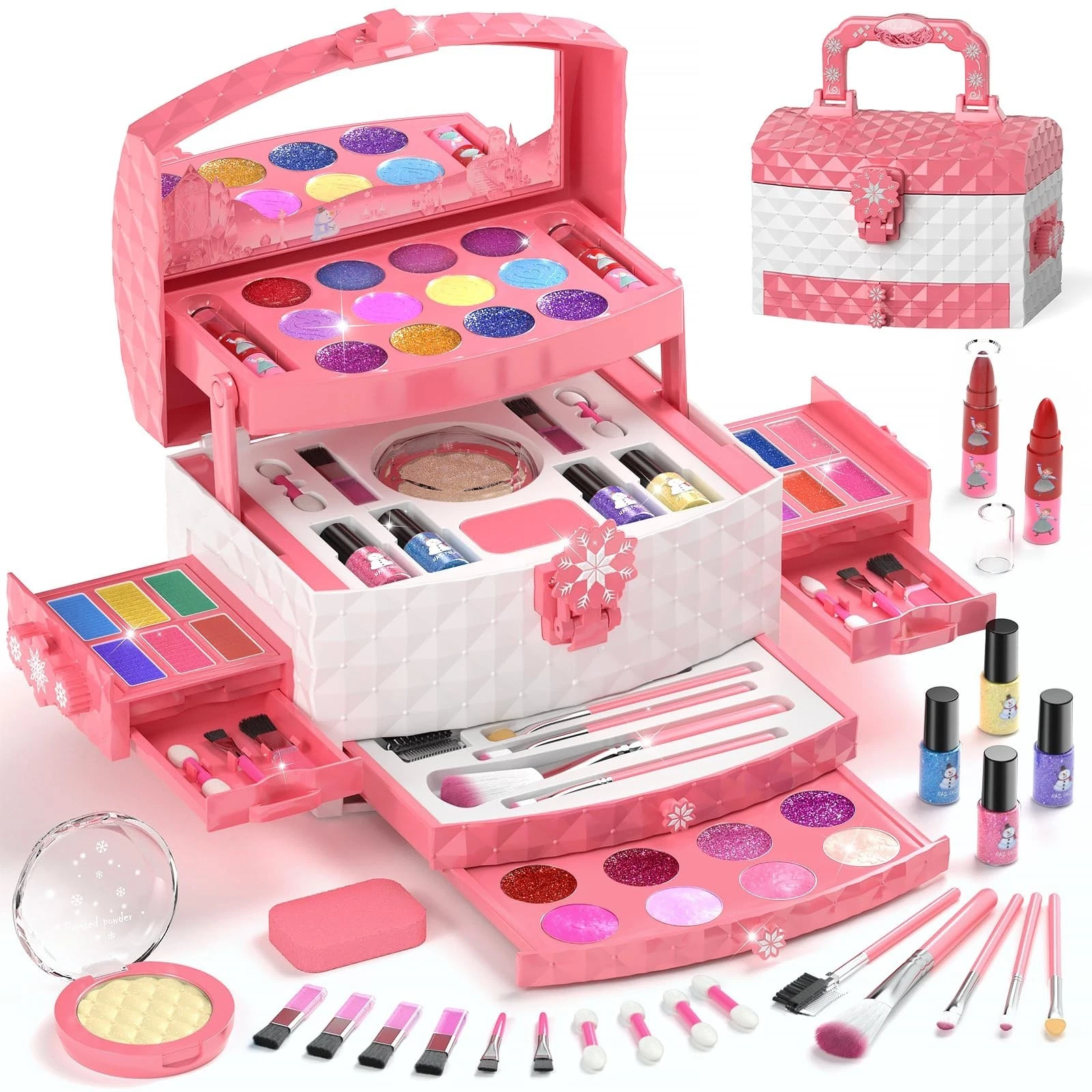 56 Pcs Kids Makeup Set - Washable Non-Toxic Cosmetic Kit for Girls 3-12, Birthda