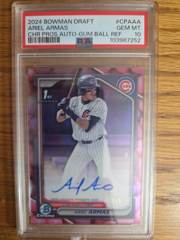 2024 Bowman Draft Ariel Armas Chrome Auto Bubble Gum 1st #3/5 PSA 10