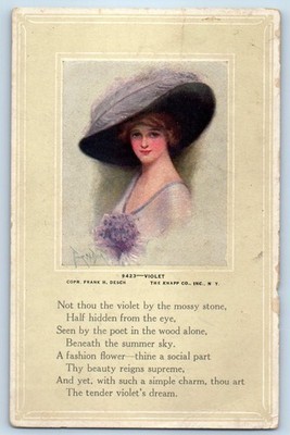 1913 Violet Pretty Woman With Big Hat Feather Smyrna Delaware DE Posted Postcard