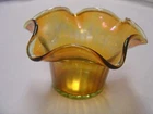 VINTAGE SMALL IRREDECENT GOLD COLORED DISH WITH RUFFLED EDGE 3" TALL