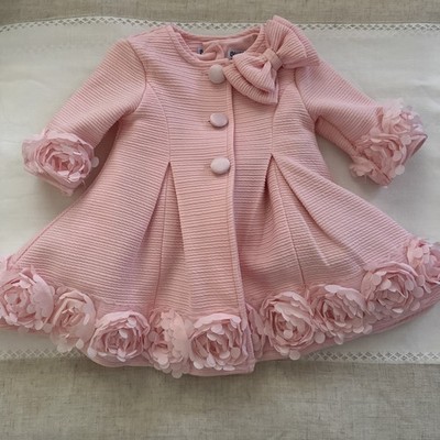 Blueberi Boulevard Baby Girls 2 PC Pink Textured Rosette Swing Coat Tulle Dress