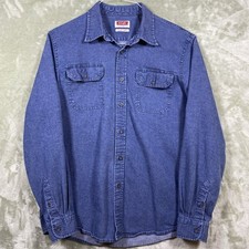 Wrangler Denim Shirt Men's L Blue Long Sleeve Flex For Comfort Cowboy Western