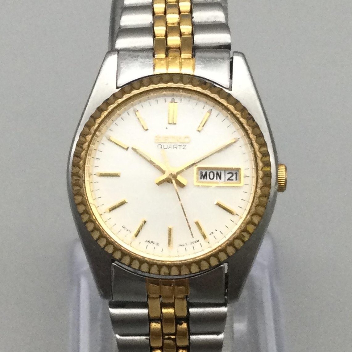 Vintage Seiko Womens Watch 24mm Two Tone 7N83-0041 Day Date New