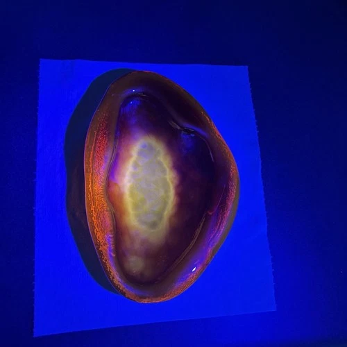 Blenko amberina free form bowl / ashtray 9” Orange Yellow Glass MCM