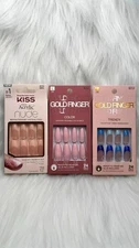 Kiss GoldFinger Long Press On Nails Lot Of 3 Boxes SNF03 GC63 GD13 NEW