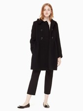 Kate Spade Black Wool Blend Ruffle Trim Double Breasted Coat Size 2 Uk 6/8