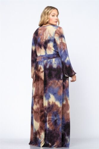 Womens Plus Size Blue Shimmer Tie Dye Maxi Dress 2XL Slit Leg - 第 2/2 張圖片