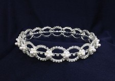 Crystal Rhinestones w/ Pearl Silver Plated Round Mini Crown. 0.75" Tall.