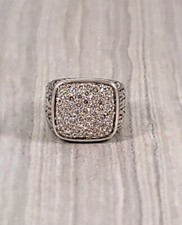 John Hardy Sterling Silver Classic Chain Signet Ring with Diamonds Size 8.75