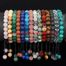 8mm 10mm Natural Gemstones Braided Macrame Beads Bracelet Adjust Handmade