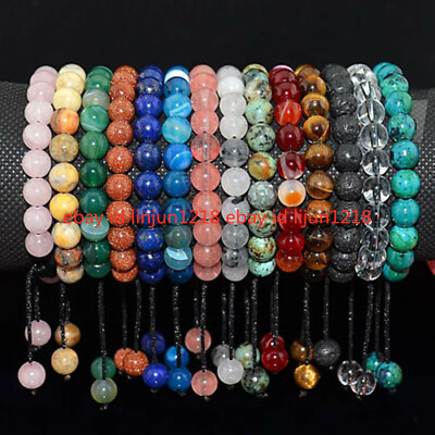 8mm 10mm Natural Gemstones Braided Macrame Beads Bracelet Adjust Handmade
