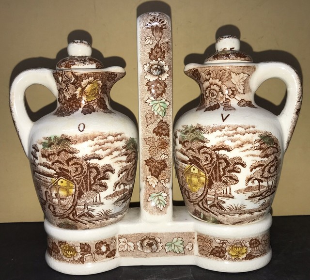 Vintage Nasco Mountain Woodland Oil & Vinegar w/Stand eBay