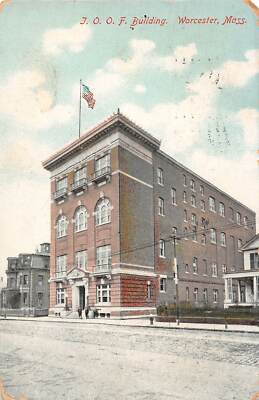 Worcester, MA - IOOF Building - Odd Fellows - Massachusetts masonic Postcard