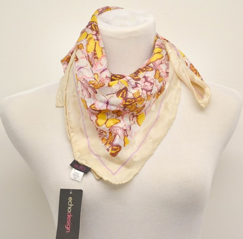 Echo Design Womens Vintage Butterflies Silk Scarf Pink Square 25"x25" - Picture 2 of 3