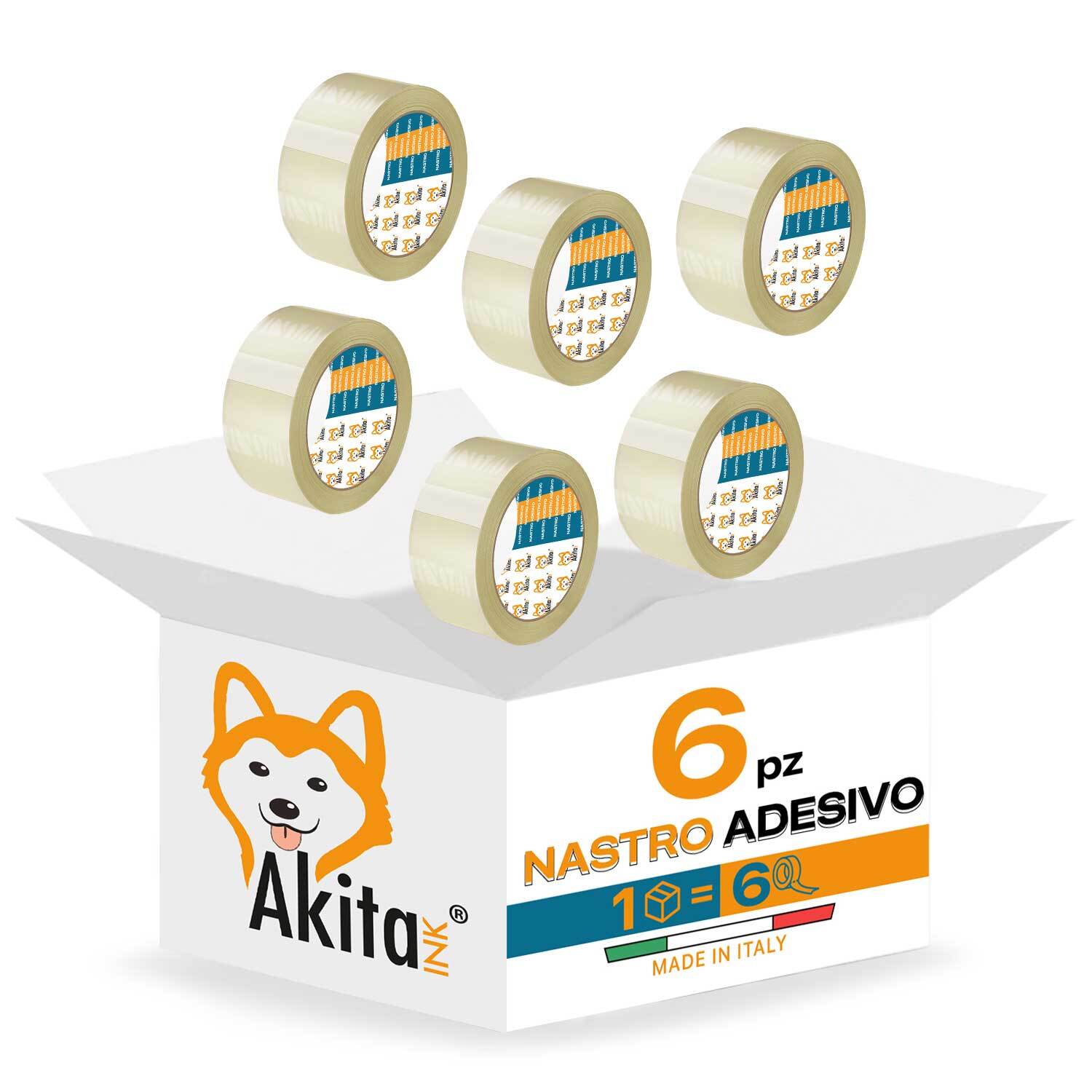Akitaink Nastro adesivo pacchi imballaggi trasparente 50X66 Mt Silenzioso 6 pcs