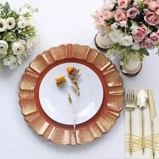 6 TERRACOTTA GOLD 13" Round Scalloped Trim Charger Plates Wedding Party