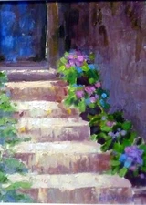 oil painting landscape sunlit steps original P.Hamilton 9x12origional impression