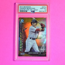 2017 Bowman Chrome Andrew Benintendi Scouts Top 100 Gold Refractor #/50, PSA 10