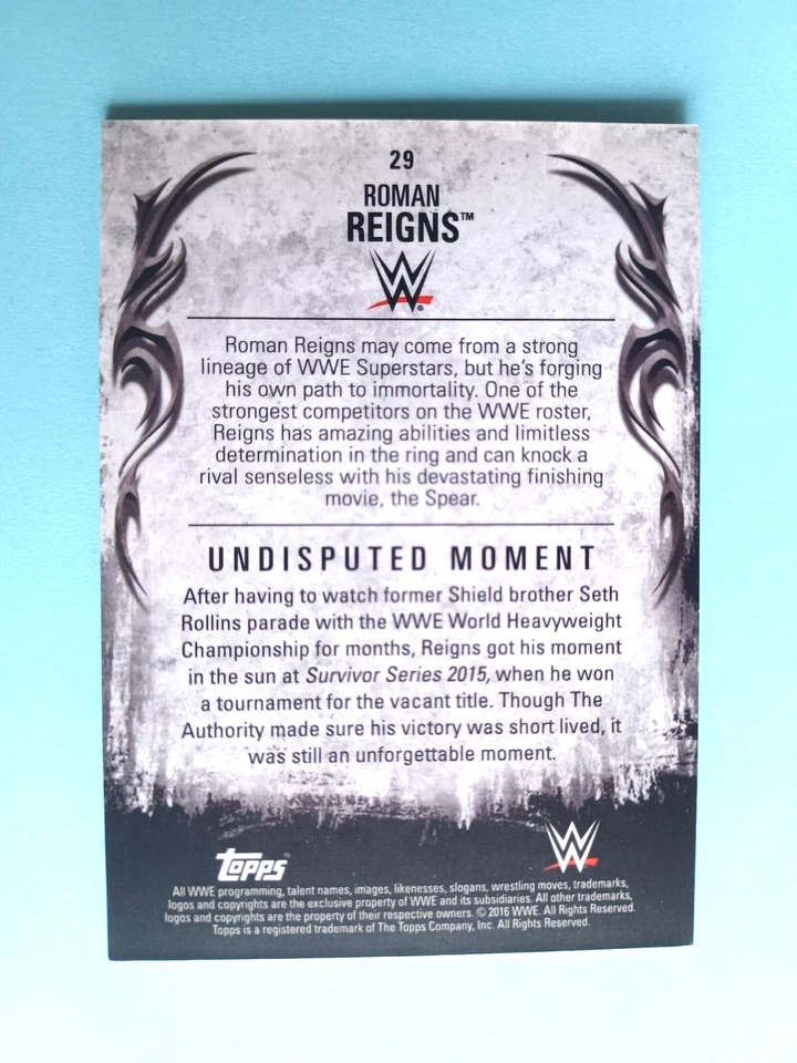 2016 TOPPS WWE UNDISPUTED ROMAN REIGNS #29 WORLD CHAMPION - Image 2 of 2