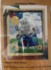 Vtg Creative Circle Crewel Long Stitch Embroidery kit, Harry Hippo #1418, 1981