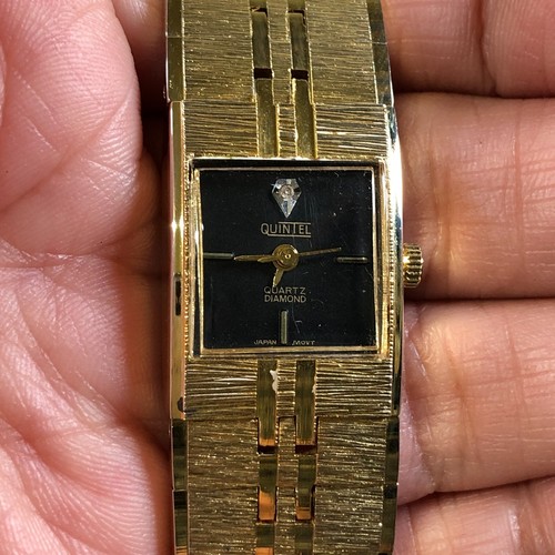 Vtg Quintel Women V-121 Diamond Accent Gold Tone Quartz Analog 18mm Watch 6 3/4" - Picture 10 of 12