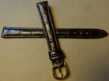 12mm Regular Womens Leather Dark Brown Crocodile Watch Band Gold Tone Buckle