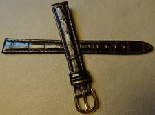 12mm Regular Womens Leather Dark Brown Crocodile Watch Band Gold Tone Buckle 