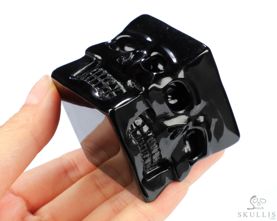1.7英寸黑色黑曜石手工雕刻水晶头骨美术雕塑治疗 — 第 4/4 张图片