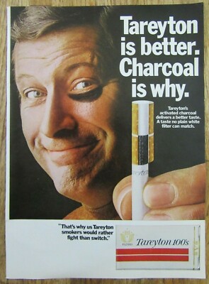 how much were cigarettes in 1970 1970 TAREYTON 100's Filter Cigarettes Man With Black Eye Magazine Print Ad