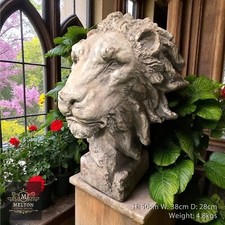 Large Rustic Aged Vintage Lion Head Garden Ornament Statue Figurine Sculpture