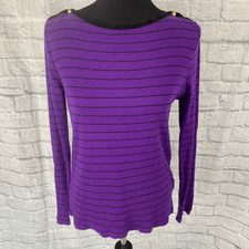Ralph Lauren women L 100 cotton boatneck ribbed stripe Longsleeve top
