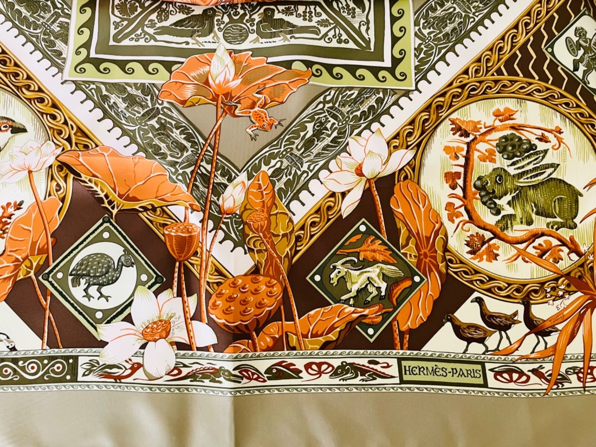 HERMES エルメス カレ90 四川省 sichuan パンダ 動物 シルクスカーフ