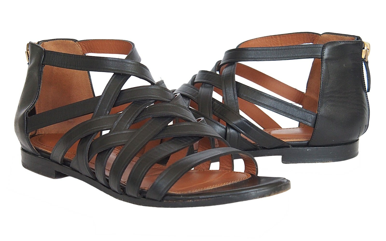 Givenchy Womens Ankle Leather Flat Sandals Shoes Black Size 38 US 8