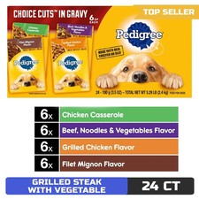24-Count PEDIGREE CHOICE CUTS Wet Dog Food Variety Pack 3.5 oz Pouches 