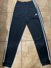 Youth Adidas Track Jogger Pants L 14/16 Black White Stripes Elastic Waist
