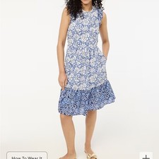 NWT J Crew Factory Midi Blue Floral Cotton Dress with Ruffle Sleeves Size 6