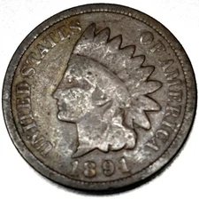 1891 Indian Head Cent Penny Good Condition 1c One Cent US Coin- 0718