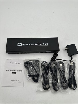 4 Port HDMI USB KVM Switch Dual Monitor 4K 60Hz 4X2 KVM Switcher