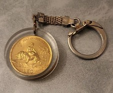Vintage Leo Astrological Coin Keyring. You Are Trustworthy, Lucky Day Sunday
